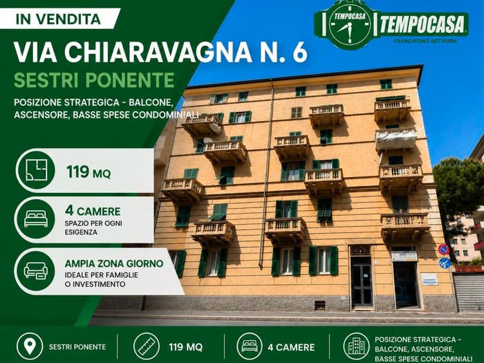 Appartamento quadrilocale in vendita in Via Chiaravagna, Sestri Ponente, Genova