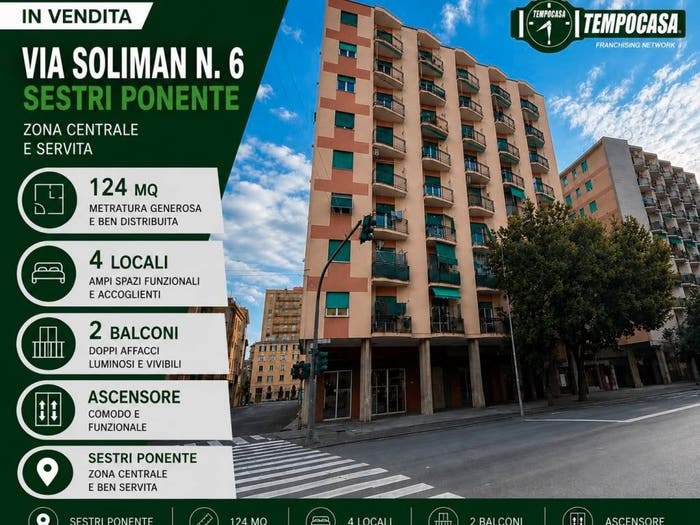 Appartamento quadrilocale in vendita in Via Giacomo Soliman, Sestri Ponente, Genova