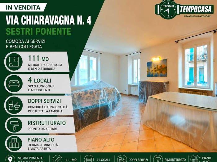 Appartamento quadrilocale in vendita in Via Chiaravagna, Sestri Ponente, Genova