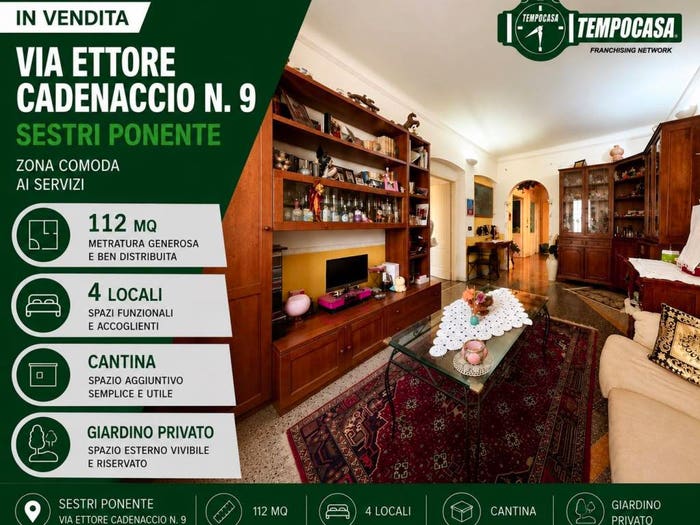Appartamento quadrilocale in vendita in Via Ettore Cadenaccio, Sestri Ponente, Genova