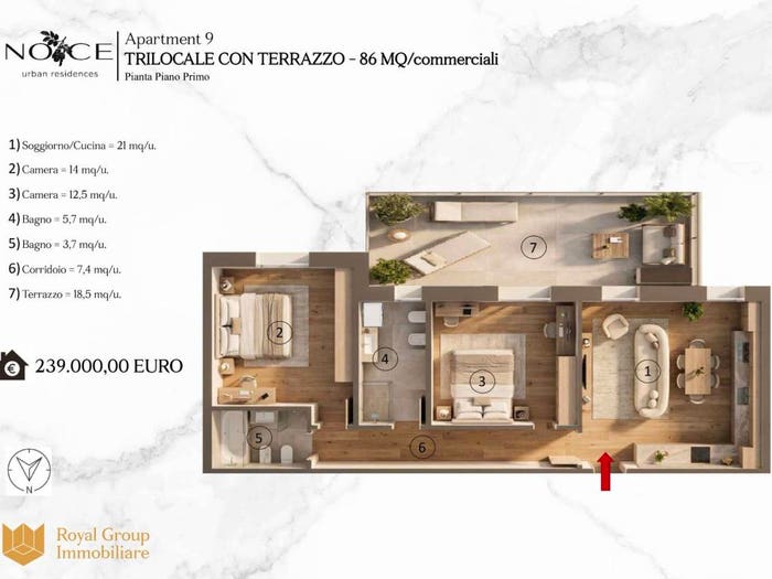 Appartamento trilocale in vendita in Via Don Giovanni Minzoni, Noceto