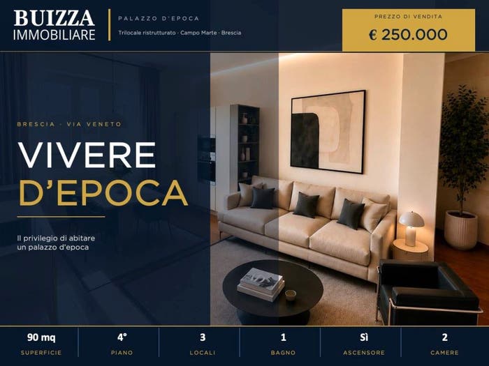 Appartamento trilocale in vendita in Via Vittorio Veneto, Via Veneto Borgo Trento, Brescia