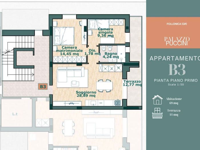 Appartamento trilocale in vendita in Via Giacomo Puccini, Zona Nuova Pratoranieri, Follonica