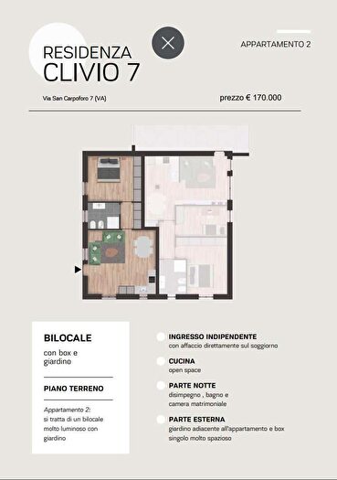 Appartamento bilocale in vendita in Clivio