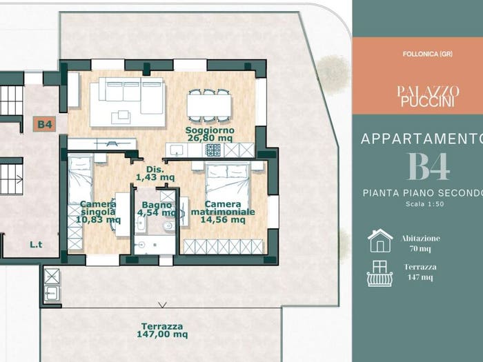 Appartamento trilocale in vendita in Via Giacomo Puccini, Zona Nuova Pratoranieri, Follonica