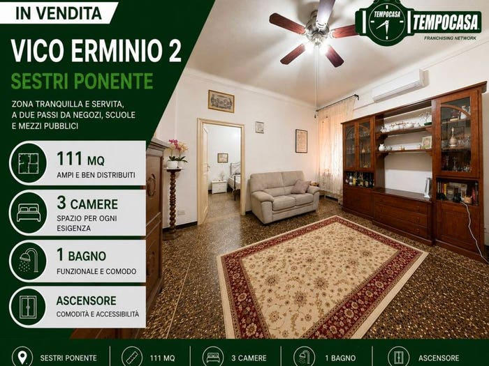 Appartamento quadrilocale in vendita in Vico Erminio, Sestri Ponente, Genova