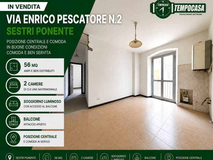 Appartamento trilocale in vendita in Via Enrico Pescatore, Sestri Ponente, Genova
