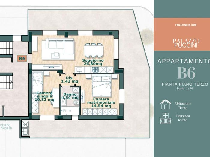 Appartamento trilocale in vendita in Via Giacomo Puccini, Zona Nuova Pratoranieri, Follonica