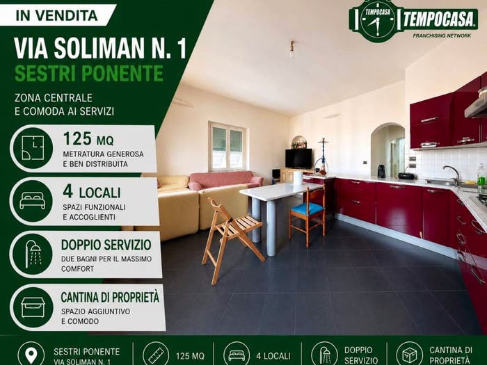 Appartamento quadrilocale in vendita in Via Giacomo Soliman, Sestri Ponente, Genova