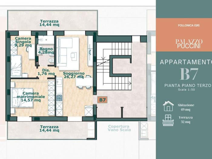 Appartamento trilocale in vendita in Via Giacomo Puccini, Zona Nuova Pratoranieri, Follonica