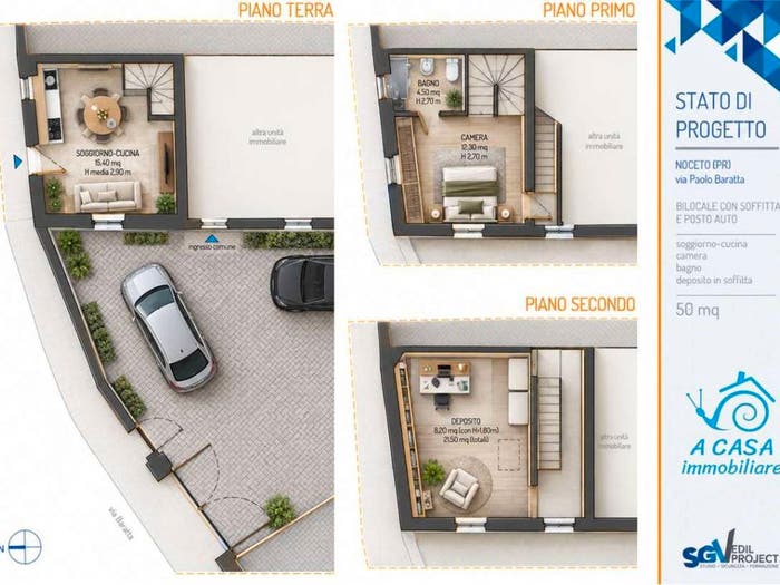 Appartamento bilocale in vendita in Via Paolo Baratta, Centro, Noceto