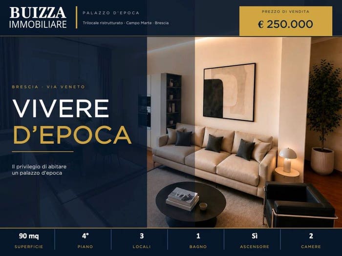 Appartamento trilocale in vendita in Via Vittorio Veneto, Via Veneto Borgo Trento, Brescia