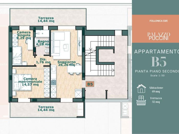 Appartamento trilocale in vendita in Via Giacomo Puccini, Zona Nuova Pratoranieri, Follonica